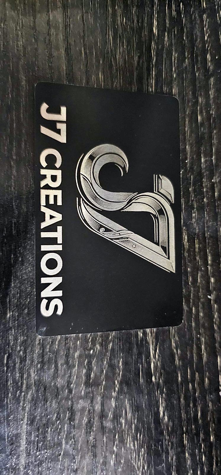 J7 Creations engraved business card, front